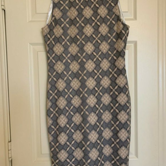🎉HP🎉 Calvin Klein Womens Grey, Silver and Tan Cocktail Party Sheath Dress Sz 8 - Picture 2 of 9